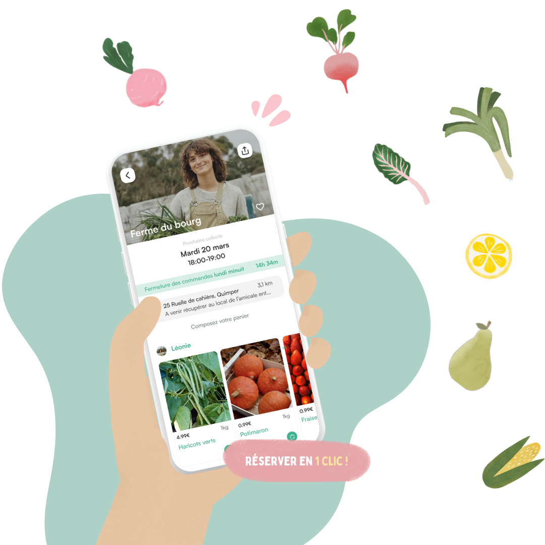 Application mobile Cueillette montrant l'interface de commande de produits locaux